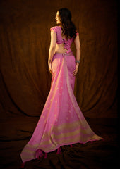 Charming Gulabi Color Linen Cotton Silk Saree