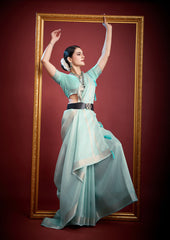 Mint Whisper Organza Saree with Intricate Zari Weave