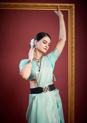 Mint Whisper Organza Saree with Intricate Zari Weave