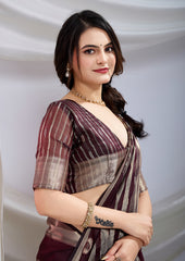 Wine Royale Zari Silk Saree with Stunning Zari Borders – Perfect for Festive Wear