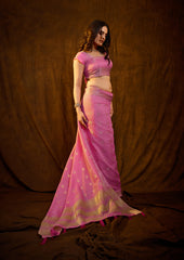 Charming Gulabi Color Linen Cotton Silk Saree