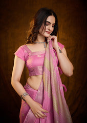 Charming Gulabi Color Linen Cotton Silk Saree