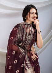 Wine Royale Zari Silk Saree with Stunning Zari Borders – Perfect for Festive Wear