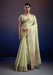 Noor-E-Chandni – Pale Gold Silk Saree With Golden Zari Weave