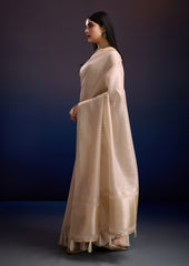 Luxury Ivory Whisper Linen Silk Saree - Ideal for Teachers & Formal Occasions