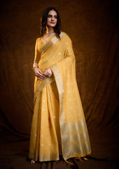 Bright Marigold Yellow Linen Cotton Silk Saree
