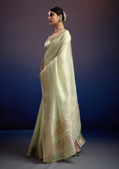 Noor-E-Chandni – Pale Gold Silk Saree With Golden Zari Weave