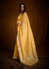 Bright Marigold Yellow Linen Cotton Silk Saree