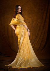 Bright Marigold Yellow Linen Cotton Silk Saree