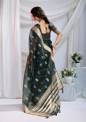Midnight Green Silk Saree with Detailed Zari Weave