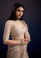 Luxury Ivory Whisper Linen Silk Saree - Ideal for Teachers & Formal Occasions