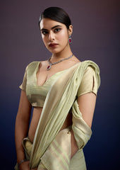 Noor-E-Chandni – Pale Gold Silk Saree With Golden Zari Weave