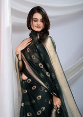 Midnight Green Silk Saree with Detailed Zari Weave