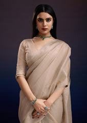 Luxury Ivory Whisper Linen Silk Saree - Ideal for Teachers & Formal Occasions