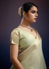 Noor-E-Chandni – Pale Gold Silk Saree With Golden Zari Weave