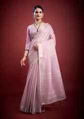Soft & Elegant Festive Wear Organza Pink Saree with Zari Work