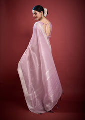 Soft & Elegant Festive Wear Organza Pink Saree with Zari Work
