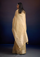 Gold Sand Linen Silk Saree - Elegant Professional Wear for Teachers