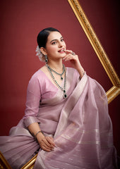 Soft & Elegant Festive Wear Organza Pink Saree with Zari Work