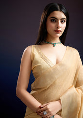 Gold Sand Linen Silk Saree - Elegant Professional Wear for Teachers