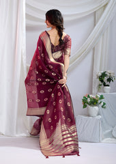 Wine Whisper – Maroon Silk Zari Saree With Detailed Zari Weave