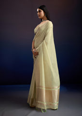 Pastel Green Saree in Linen Silk with Beautiful Fabric Weaving