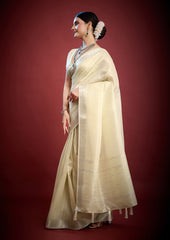 Ivory Whisper Organza Saree with Zari Weave