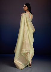 Pastel Green Saree in Linen Silk with Beautiful Fabric Weaving