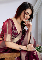 Wine Whisper – Maroon Silk Zari Saree With Detailed Zari Weave