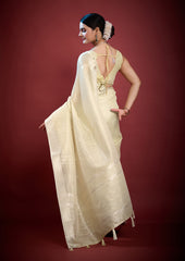 Ivory Whisper Organza Saree with Zari Weave