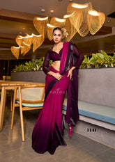 Magenta & Plum Gradient Fendy Satin Saree with Digital Print