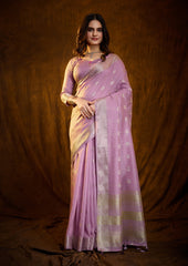 Luxury Lilac Lavender Saree with Silver Zari Work