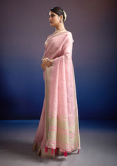Blush Pink Gulrangi Linen Silk Saree – Classic Woven Silk Design