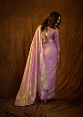 Luxury Lilac Lavender Saree with Silver Zari Work
