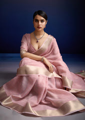 Blush Pink Gulrangi Linen Silk Saree – Classic Woven Silk Design