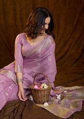 Luxury Lilac Lavender Saree with Silver Zari Work