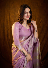 Luxury Lilac Lavender Saree with Silver Zari Work
