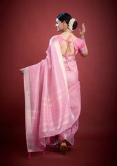 Luxury Blush Petal Organza Saree with Zari Weave