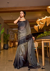 Dark Grey Fendy Satin Saree with Ombre Silver Fade – Digital Print