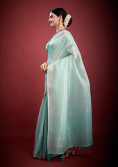 Mint Whisper Organza Saree with Intricate Zari Weave