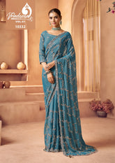 Royal Sarees Crafted From Delicate Tissue Fabric Showcase Exquisite Beats Work Blending Lightweight Comfort