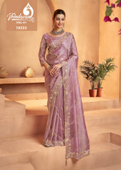 Royal Sarees Crafted From Delicate Tissue Fabric Showcase Exquisite Beats Work Blending Lightweight Comfort