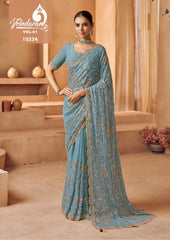 Royal Sarees Crafted From Delicate Tissue Fabric Showcase Exquisite Beats Work Blending Lightweight Comfort