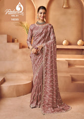 Royal Sarees Crafted From Delicate Tissue Fabric Showcase Exquisite Beats Work Blending Lightweight Comfort
