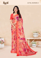 Ruchi Sarees Presents A Chiffon Saree Enhanced With A Satin-Woven Border Combining Lightweight And Elegance