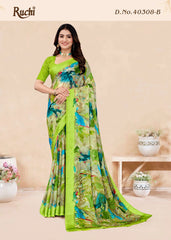 Ruchi Sarees Presents A Chiffon Saree Enhanced With A Satin-Woven Border Combining Lightweight And Elegance