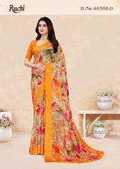 Ruchi Sarees Presents A Chiffon Saree Enhanced With A Satin-Woven Border Combining Lightweight And Elegance