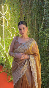 BE BHANDERI Luxurious Brown Embellished Silk Saree with Intricate Work