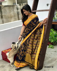 Vakratund Sarees Are Highly Crafted With Original Linen Fabric With Silver Zari Patta and Digital Print