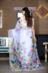 Vakratund Sarees Are Highly Crafted With Soft And Pure Organza Fabric And All Over Digital Print